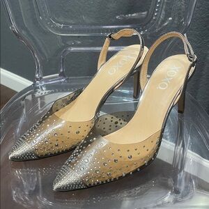 XOXO Lilly Slingback Heels In Smoke Rhinestone Embellished Women’s Size 8.5